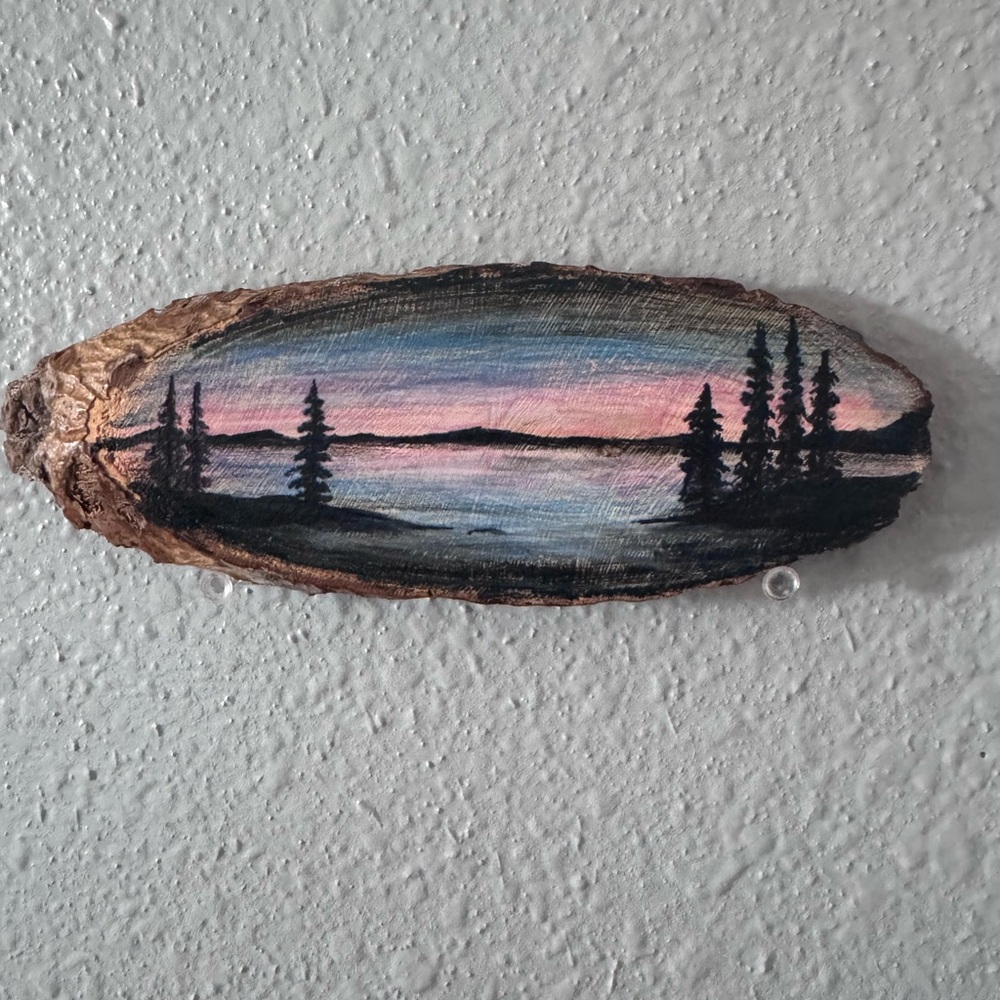 Hand-Painted Landscape on Wood Slice